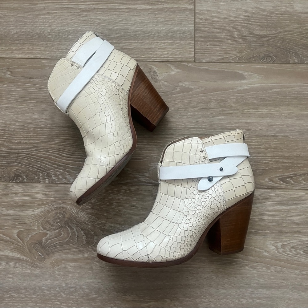 rag & bone Cream Croc-Embossed Ankle Boots